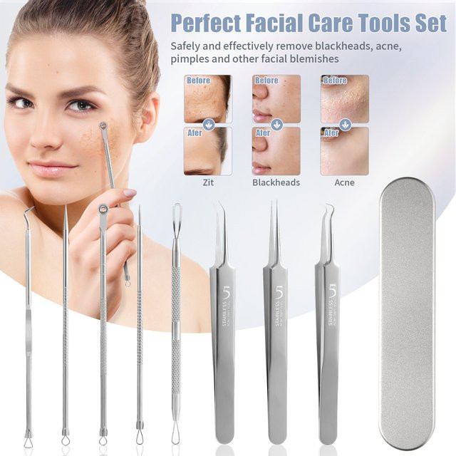 FEITA Mitesser-Entferner Set, Gesichtsnadel und Akne-Pinzette, Unisex - Bild 1