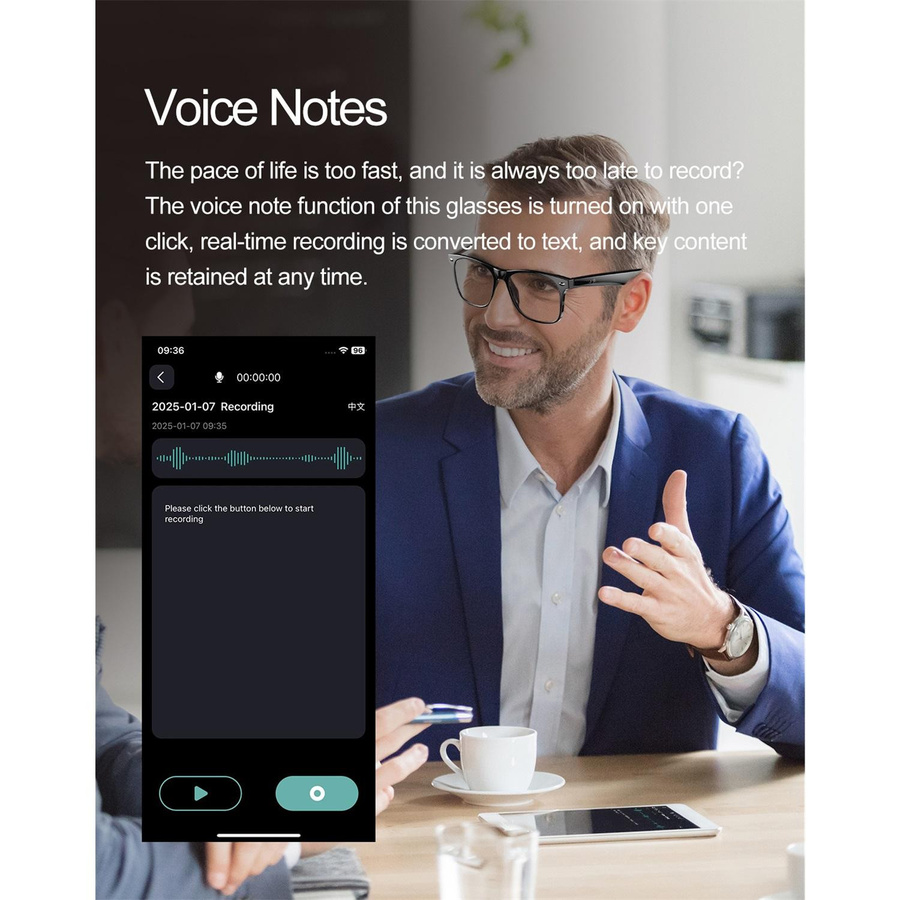 Pig Boutique Smart Glasses Bluetooth-Übersetzungsbrille mit KI-automatischer Dialogübersetzung für 134 Sprachen in Schwarz Transparent - Bild 5