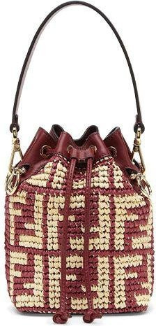 Fendi Handtasche Mon Tresor Logo FF, Raffia und Leder, Damen, Beige Rot - Bild 1