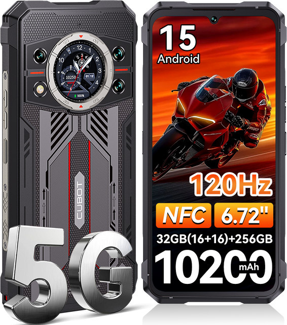 Robustes Cubot KingKong 11 5G Smartphone in Schwarz mit 256 GB Speicher, 6,72 Zoll FHD+ 120Hz Gorilla Glass Display, 10200mAh Akku und Dimensity 7025 Prozessor - Bild 1