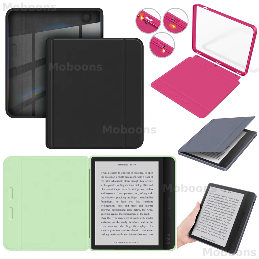 Moboons 2-in-1 Hülle für Kobo Libra Colour und Libra 2 mit transparenter Acrylrückseite und Wake/Sleep-Funktion in Grün - Bild 4
