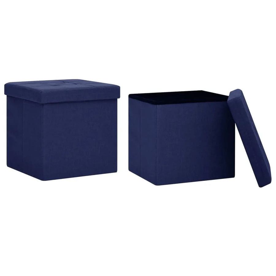 vidaXL Hocker mit Stauraum Set 2 Stück in Blau mit Leinenoptik B/T/H: 38 x 38 x 38 cm - Bild 2