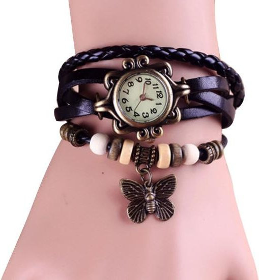 Wickeluhren, Quarz, Metall, Kunstleder, kaffeebraun, Unisex - Bild 1