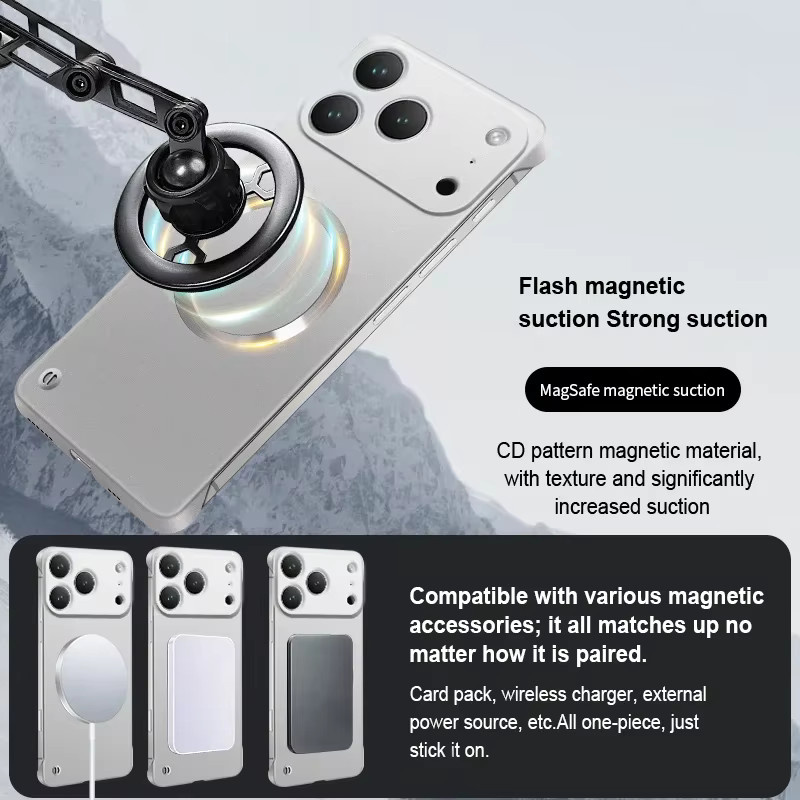 Rahmenlose MagSafe Handyhülle aus PC für iPhone 17 16 15 14 13 12 Pro Max Plus Air in Schwarz, ultradünnes Metall-Design matt und stoßfest - Bild 3