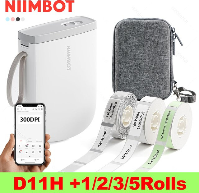 Niimbot D11H Thermodrucker Weiß – Tragbarer Drahtloser Mini-Etikettendrucker mit 300 dpi für Klebeetiketten - Bild 1