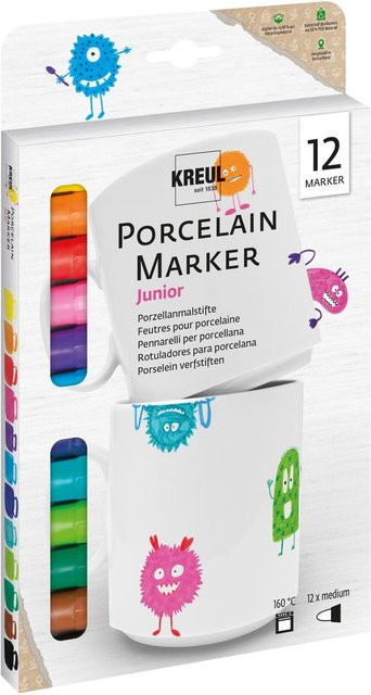 KREUL Porcelain Marker Junior Porzellanmarker für Kinder, 12er-Set, Mehrfarbig - Bild 1