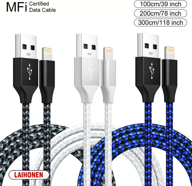 LAIHONEN USB-iOS-Datenladekabel für iPhone in Weiß mit Schnellladefunktion - Bild 1