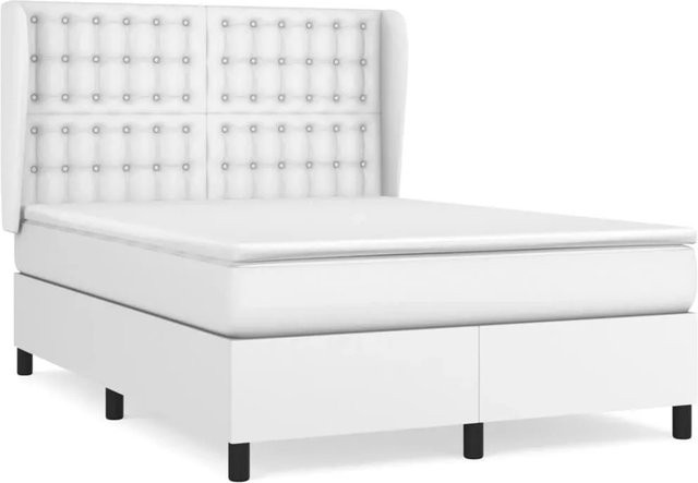 vidaXL Boxspringbett mit Matratze in Weiß aus Kunstleder und Stoff, Hybridbett mit Taschenfederkern, B/T: 140 x 190 cm - Bild 1