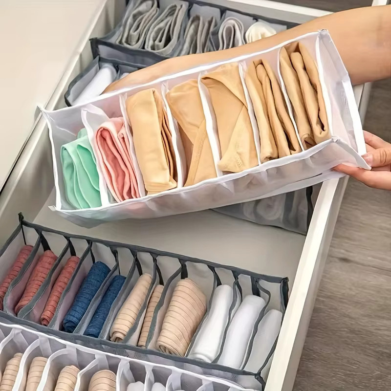 YOCITY Organizer-Box für Unterwäsche und Socken, faltbarer Schubladenteiler aus Mesh-Gewebe, grau - Bild 3