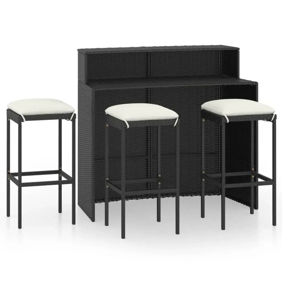 vidaXL 4-teiliges Gartenbar-Set mit Kissen in Schwarz aus Stahl und Polyester - Bild 2