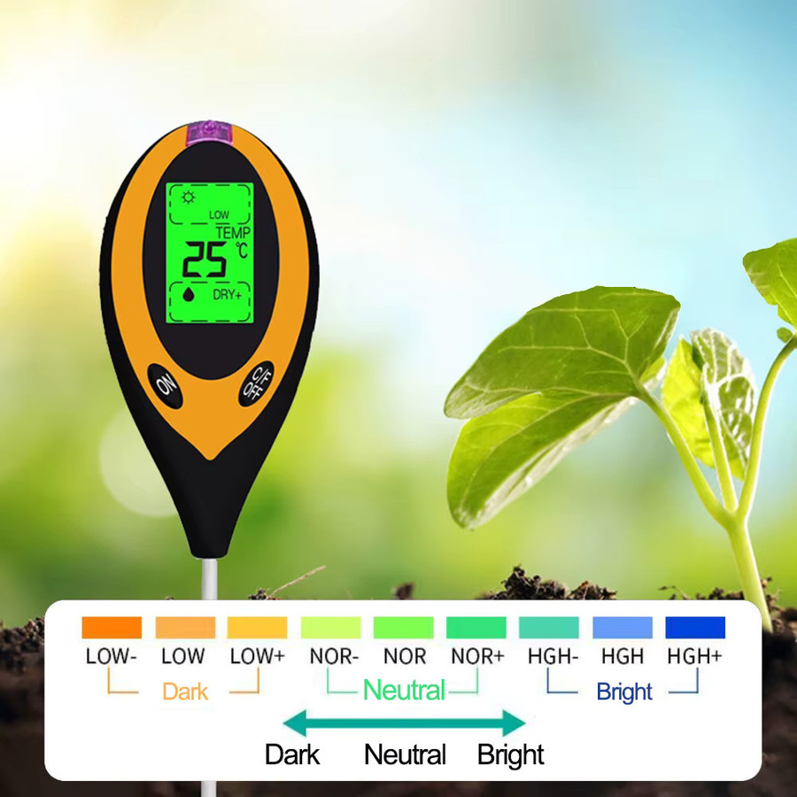 4-in-1 Boden-PH-Detektor zur Analyse von pH-Wert, Lichttemperatur und Luftfeuchtigkeit für Gemüse, Obst und Blumen im Innen- und Außenbereich - Bild 5