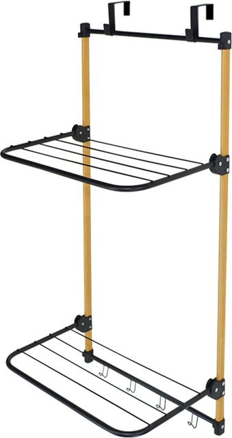 Relaxdays Türwäscheständer aus Stahl, Bambus und Kunststoff, klappbar und hängend mit 2 Flügeln, Schwarz/Natur, H: 91 cm, B: 45 cm, T: 30 cm - Bild 1