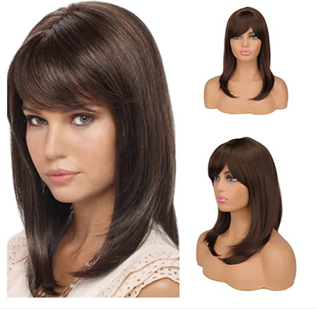 Hairjoy Perücke, synthetisch, dunkelbraun, mittellang, gerade, Pony, Damen - Bild 1