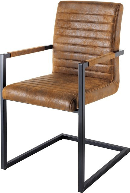 riess-ambiente Esszimmerstuhl LOFT Freischwinger im Industrial Design mit Armlehnen und Eisengestell in Vintage Braun - Bild 1