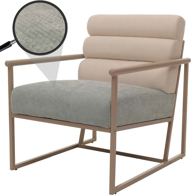 MCW Lounge-Sessel O38 mit Metallgestell und Polsterung in Beige und Blau-Grün - Bild 1