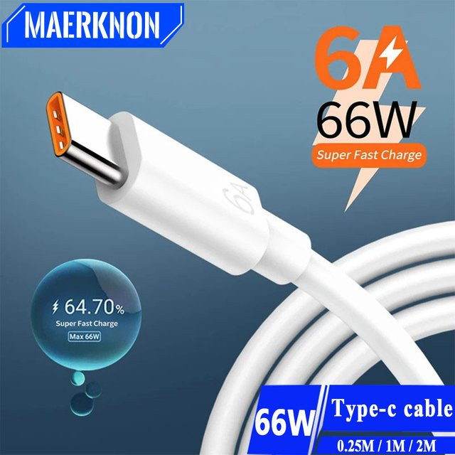 Maerknon USB Typ C Kabel 66W Super Schnellladung QC 3.0 Datenleitung in Weiß - Bild 1