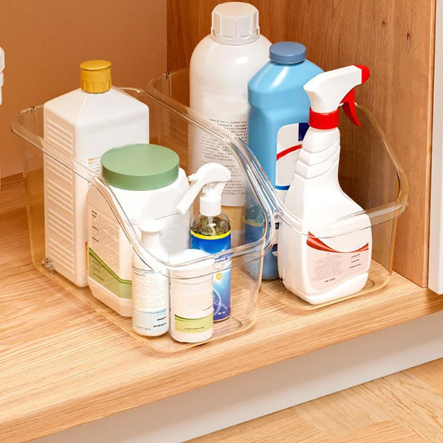 Ausziehbarer Schrank-Organizer mit Rollen aus Kunststoff, transparenter Aufbewahrungskorb für Küche und Badezimmer - Bild 1