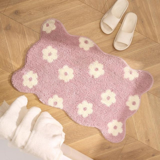Ins Wind Blume Badezimmer Bodenmatte aus Plüsch, rutschfeste Fußmatte mit floralem Design, grau, Breite: 40 cm, Tiefe: 60 cm - Bild 1