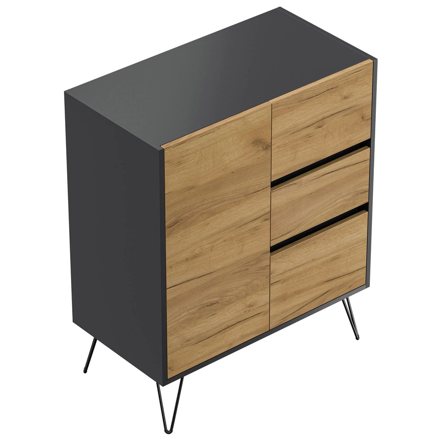 Posseik Sideboard Industrial mit 3 Schubladen und 1 Tür in Grafit und Eiche, Breite: 80 cm - Bild 2