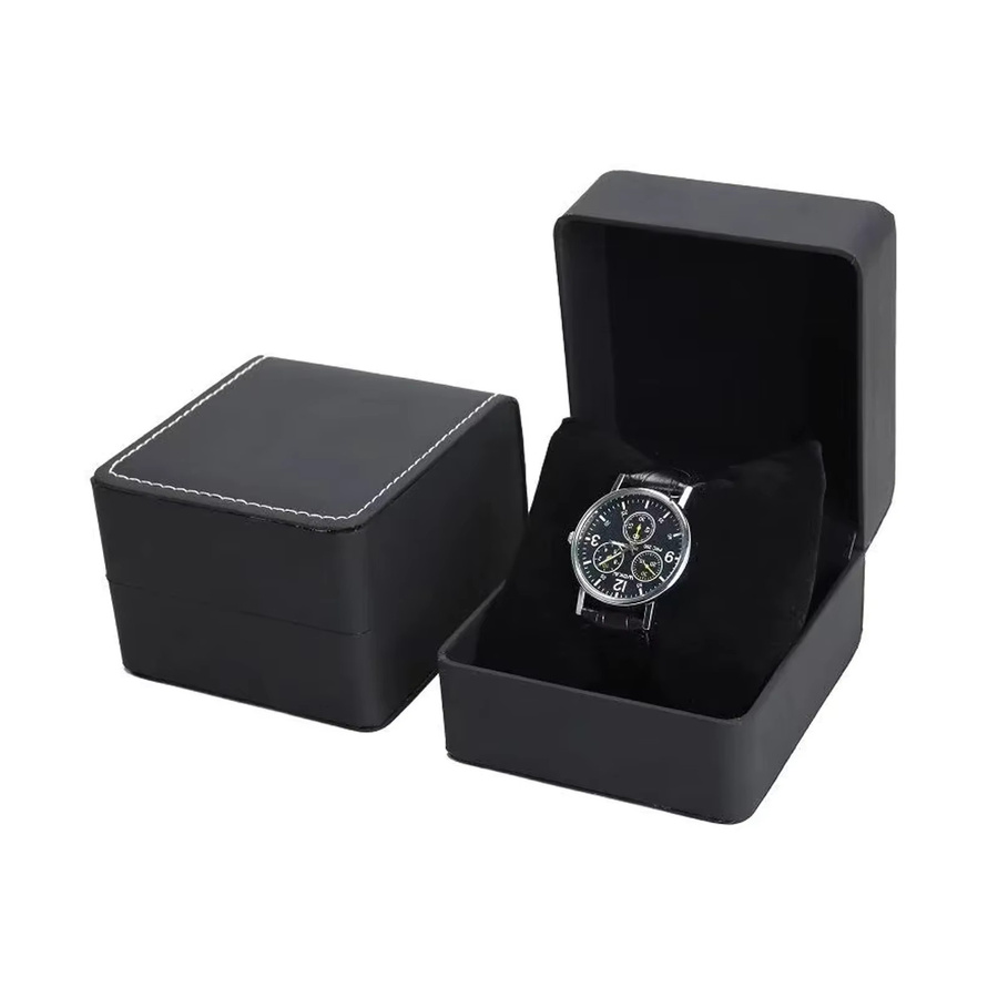 CAOWTAN Uhrenbox für Herren aus schwarzem PU-Leder mit Kissen und Clamshell-Design - Bild 1