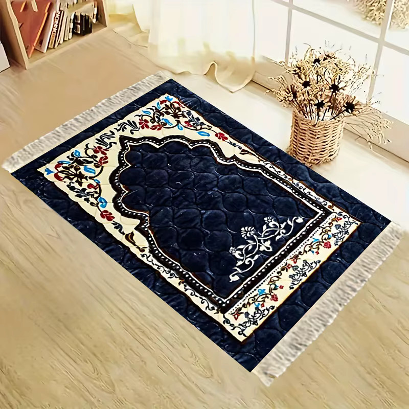 VIKAMA Gebetsteppich in Marineblau, gesteppter islamischer Gebetsteppich mit buntem Orient-Muster und Quasten - Bild 2