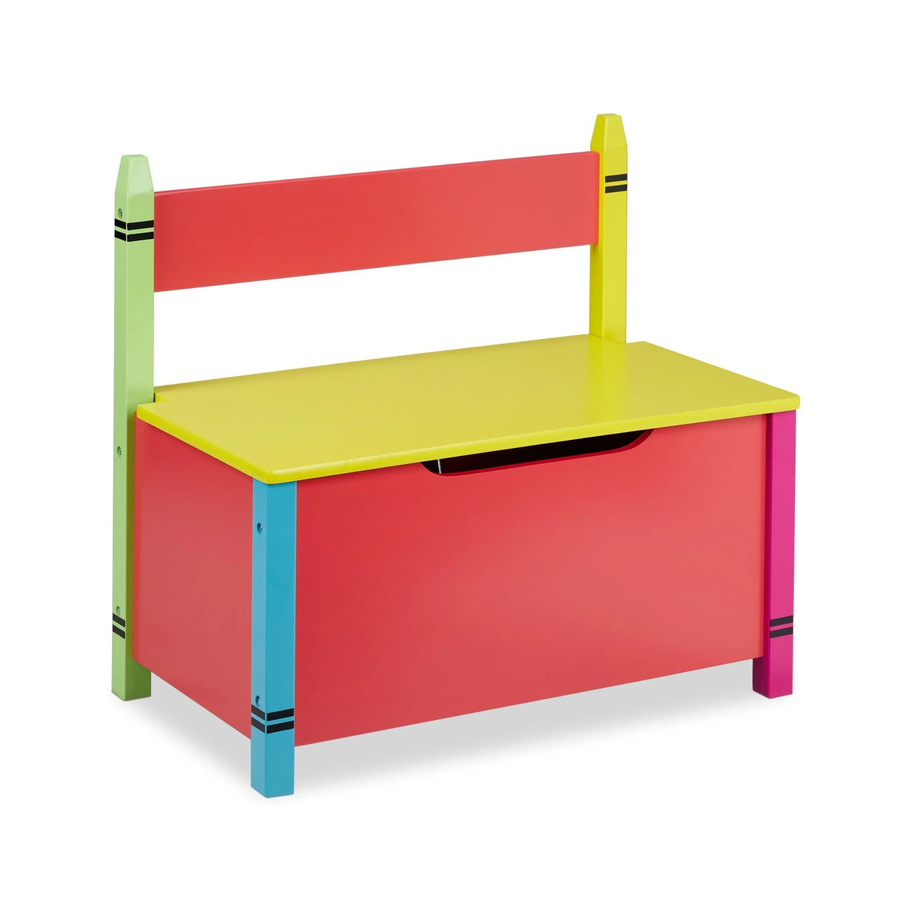 Relaxdays Kindersitzbank aus MDF mit Stauraum in Wachsmalstift Design, Bunt, B/T/H: 54,5 x 60 x 35 cm - Bild 2