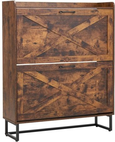 VEVOR Schuhschrank im Vintage-Design mit 2 Klappen und Kippschutz, platzsparender Schuhkipper aus MDF in Braun, B: 80,0 cm, T: 24,0 cm, H: 97,3 cm - Bild 1