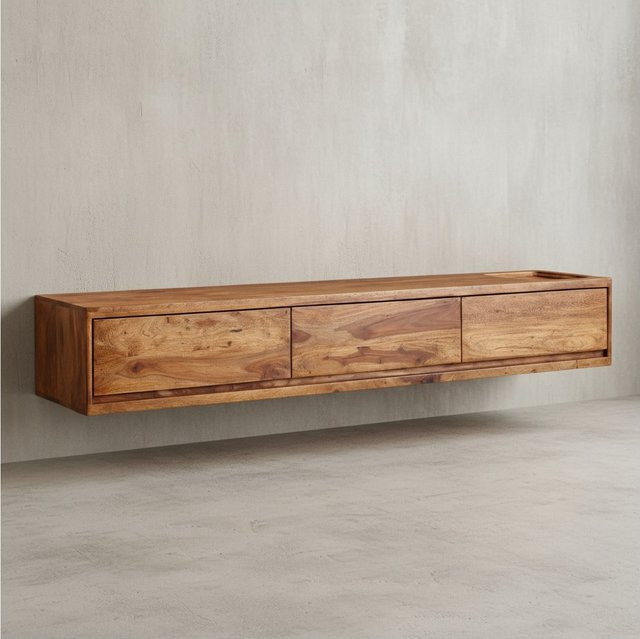 KADIMA DESIGN Lowboard aus Massivholz in Modernem Stil, hängend, Braun, B: 160 cm, H: 35 cm, T: 35 cm - Bild 1