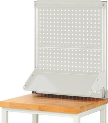 Rau Arbeitstisch-Systemaufbau Komplettset aus Stahl mit Lochplatte und neigbarer Metallablage, Farbe: grau, Breite: 75 cm, Tiefe: 35 cm, Höhe: 90 cm - Bild 1