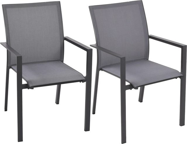 Garden Pleasure Stapelstuhl RANA Aluminium mit Armlehnen und Textilene 2er Set Anthrazit - Bild 1