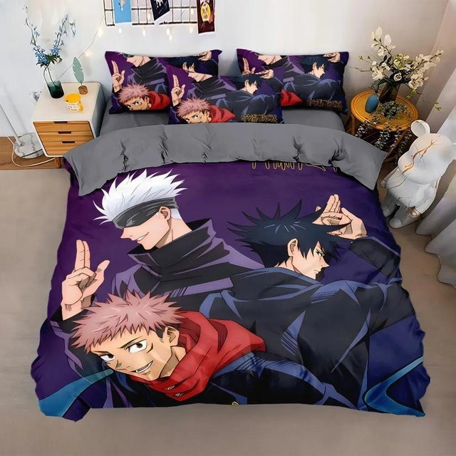 JMG Household Supplies Jujutsu Kaisen Satoru Gojo Bettwäsche-Set mit 3D Anime Motiv in Lila, B/H: 90 x 200 cm - Bild 1