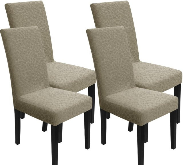 Waschbare Jacquard Stuhlhussen für Esszimmerstühle in Beige, Universal Möbelschutz - Bild 1