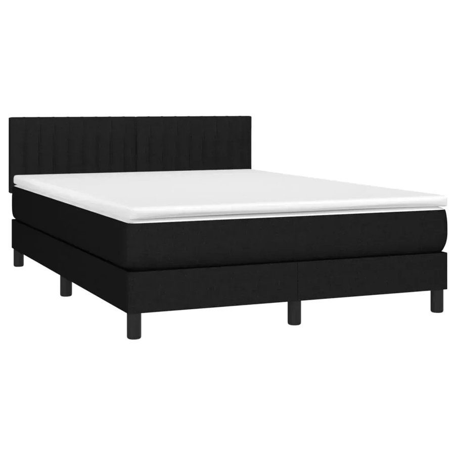 vidaXL Boxspringbett mit Matratze in Schwarz, Hybrid-Design mit LED-Unterbettbeleuchtung und USB-Ladeanschluss, Stoff, B/T/H: 140 x 190 cm - Bild 2