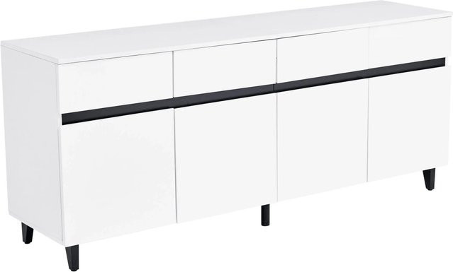 okwish Sideboard in Weiß mit Hochglanz-Finish, 4 Schubladen und 2 Türen für dein Wohnzimmer, B/T/H: 160 x 40 x 68 cm - Bild 1
