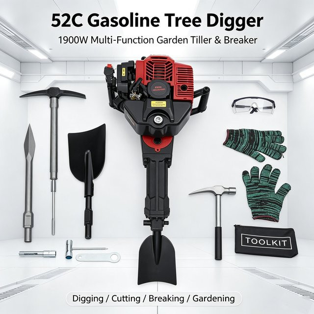 Rccom 125A tragbarer Benzinbagger in Rot mit Gusseisen-Spannzange und Sicherheitswerkzeugset - Bild 1