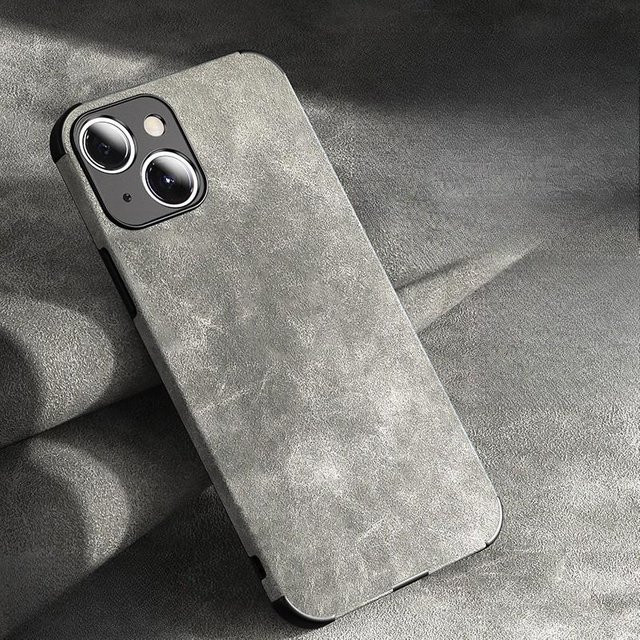 Sturzsichere Apple iPhone Handyhülle aus Wildleder und Pelz in Grau mit vollständiger Abdeckung - Bild 1