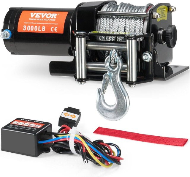 Elektrische Winde für ATV und UTV von Buying Solutions, MB mit 3000 lbs Zugkraft, Stahlseil, IP55 wasserdicht, Farbe Schwarz - Bild 1