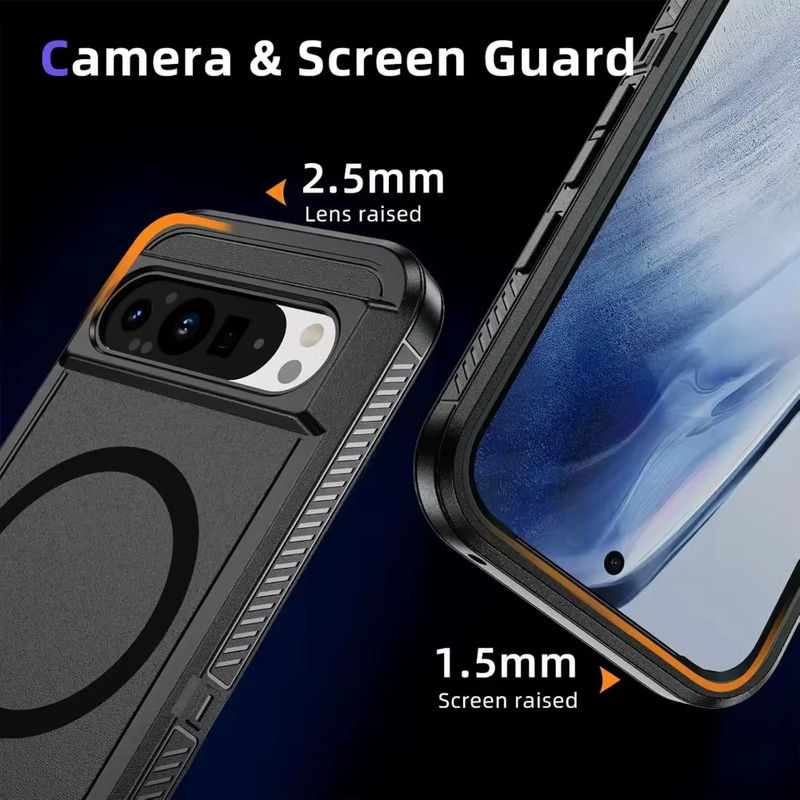 Robuste Militär-Schutzhülle für Google Pixel 10, 9, 8, 7 Pro XL und A-Modelle mit Magnetfunktion für kabelloses Laden in Schwarz und Blau - Bild 4