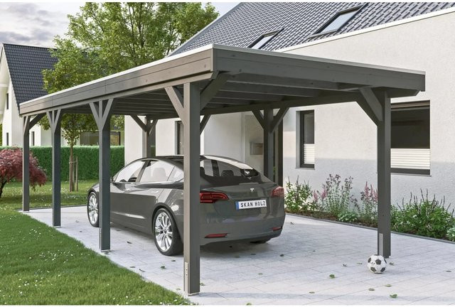 Skan Holz Carport Grunewald aus Fichten-Leimholz mit EPDM-Dach in Grau, B: 321 cm, T: 796 cm, H: 243 cm - Bild 1