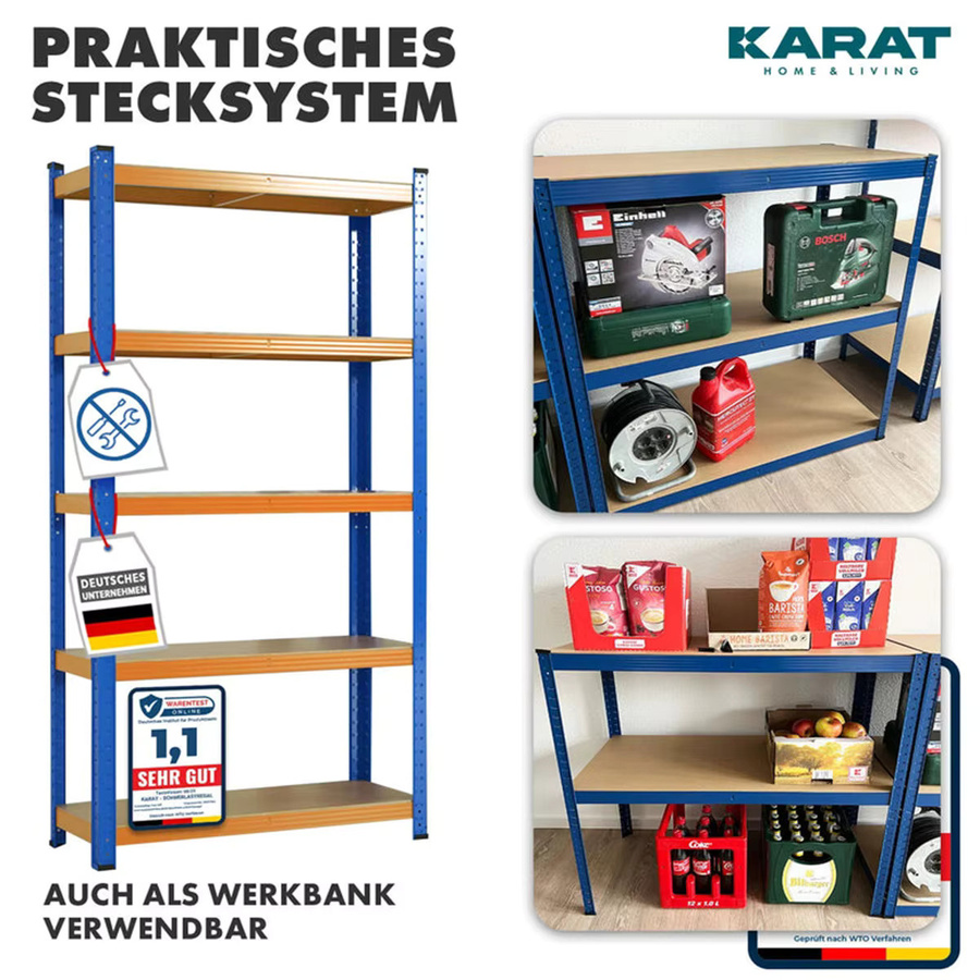 Schwerlastregal FLOORDIREKT aus Metall mit 5 Böden in Blau, H x B x T: 180 x 90 x 60 cm, bis 1250 kg Tragkraft - Bild 6