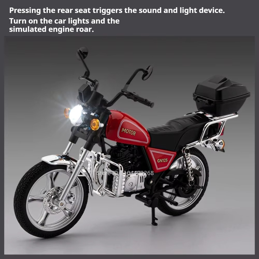 MAKEDA Suzuki GN125 R Nine T Retro Motorrad Modell, 1:12, Metall, Rot - Bild 3