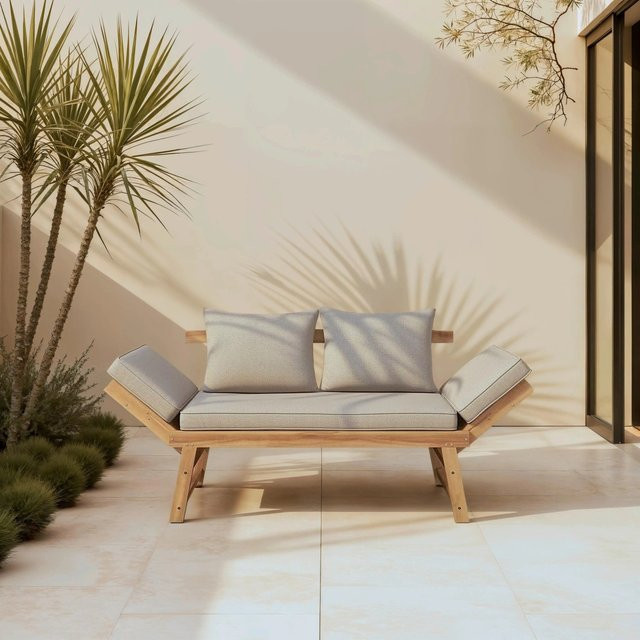 Bessagi Garden Gartenliege Pia aus Akazie in Grau mit Outdoorstoff - Bild 1
