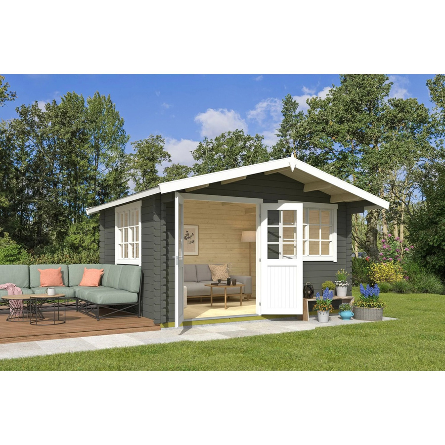 Lasita Gartenhaus Norderney Blockbohlenhaus mit Satteldach in Grün, B/H/T: 444,6 x 256,5 x 390 cm - Bild 3