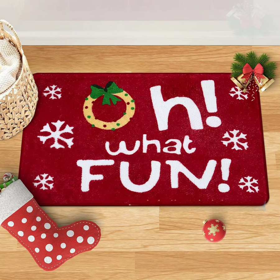 VIKAMA Weihnachtliche Plüsch-Fußmatte in Rot, rutschfest und dekorativ für Flur, Wohnzimmer oder Schlafzimmer, B/T: 60 x 40 cm - Bild 1