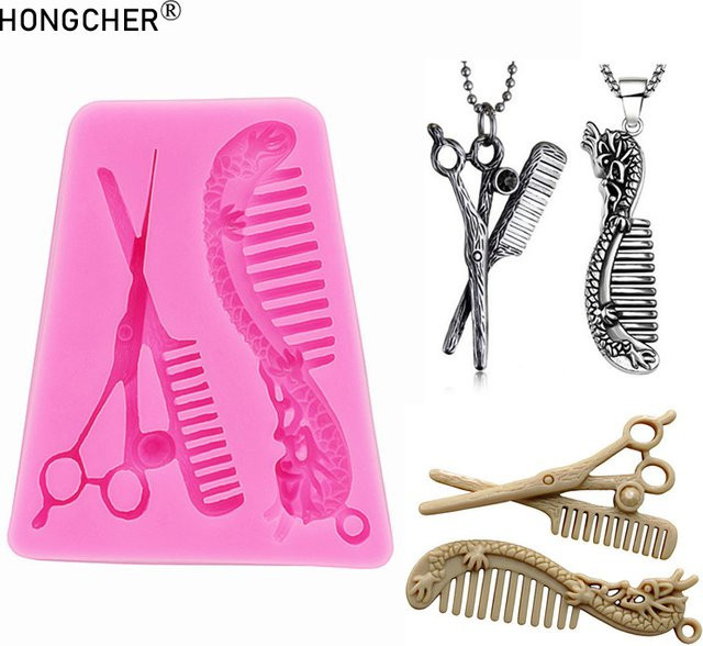HONGCHER Mini Simulation Schere und Kamm Anhänger aus Silikon in Pink für Schlüsselbund oder Taschen - Bild 1