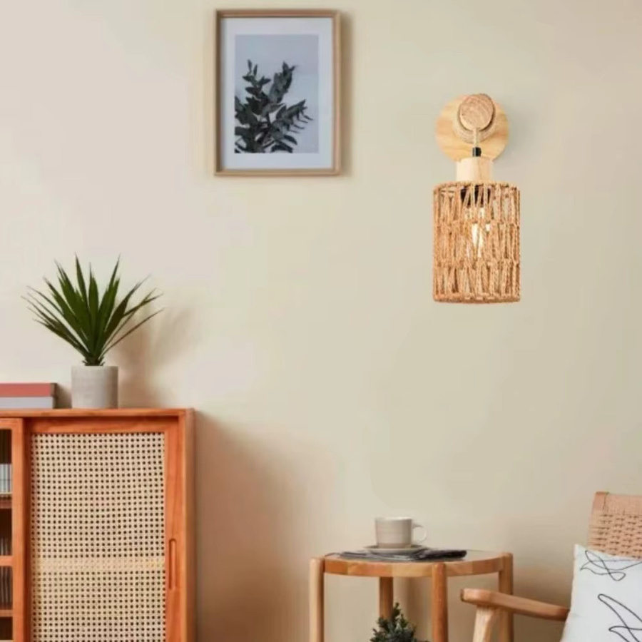 JOYINLED Wandlampe im orientalischen Stil mit LED und handgefertigter Papier-Rattan-Dekoration in Beige und Braun, warmweißes Licht - Bild 2