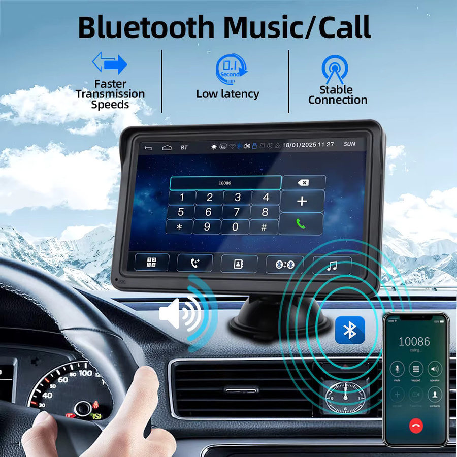HIPPBQCC 7-Zoll Carplay MP5-Player mit Bluetooth und Touchscreen, tragbares Android Auto Autoradio für Apple und Android, Schwarz - Bild 4