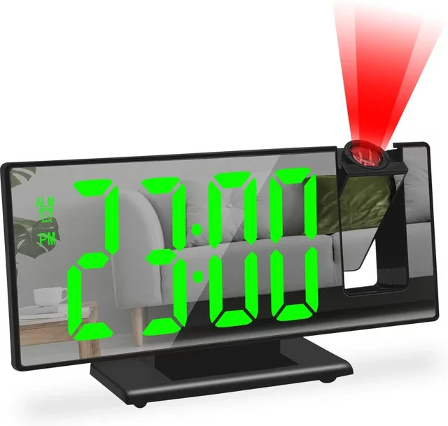 NieNie Digitaler Projektionswecker mit 180 Grad Armprojektion, Temperaturanzeige und Snooze-Funktion, Schwarz, USB-Betrieb - Bild 1