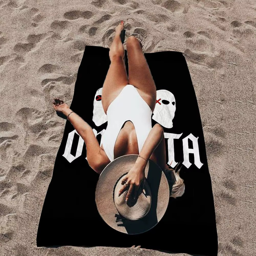 Omerta Maes Strandtuch Maes 47-Logo in Schwarz, saugfähiges Mikrofaser-Strandtuch für Sport und Strand - Bild 5