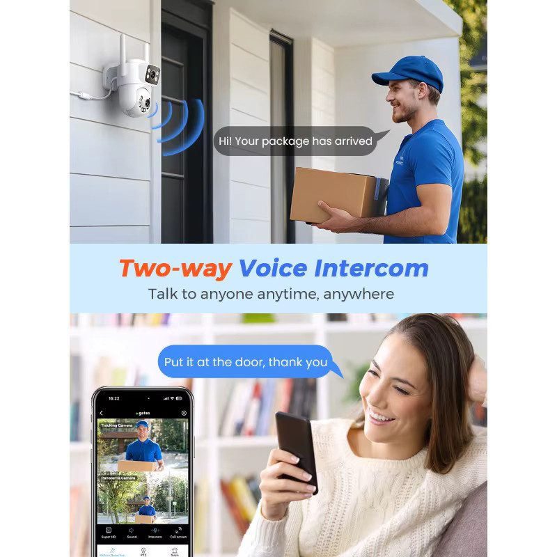 HAMROLTE 4K 8MP PTZ WiFi-Überwachungskamera mit KI-Personenerkennung, Dual-Screen, IP66 wasserdicht, kabellose Außen-CCTV-Sicherheit mit iCSee App, Farbe: Weiß - Bild 4